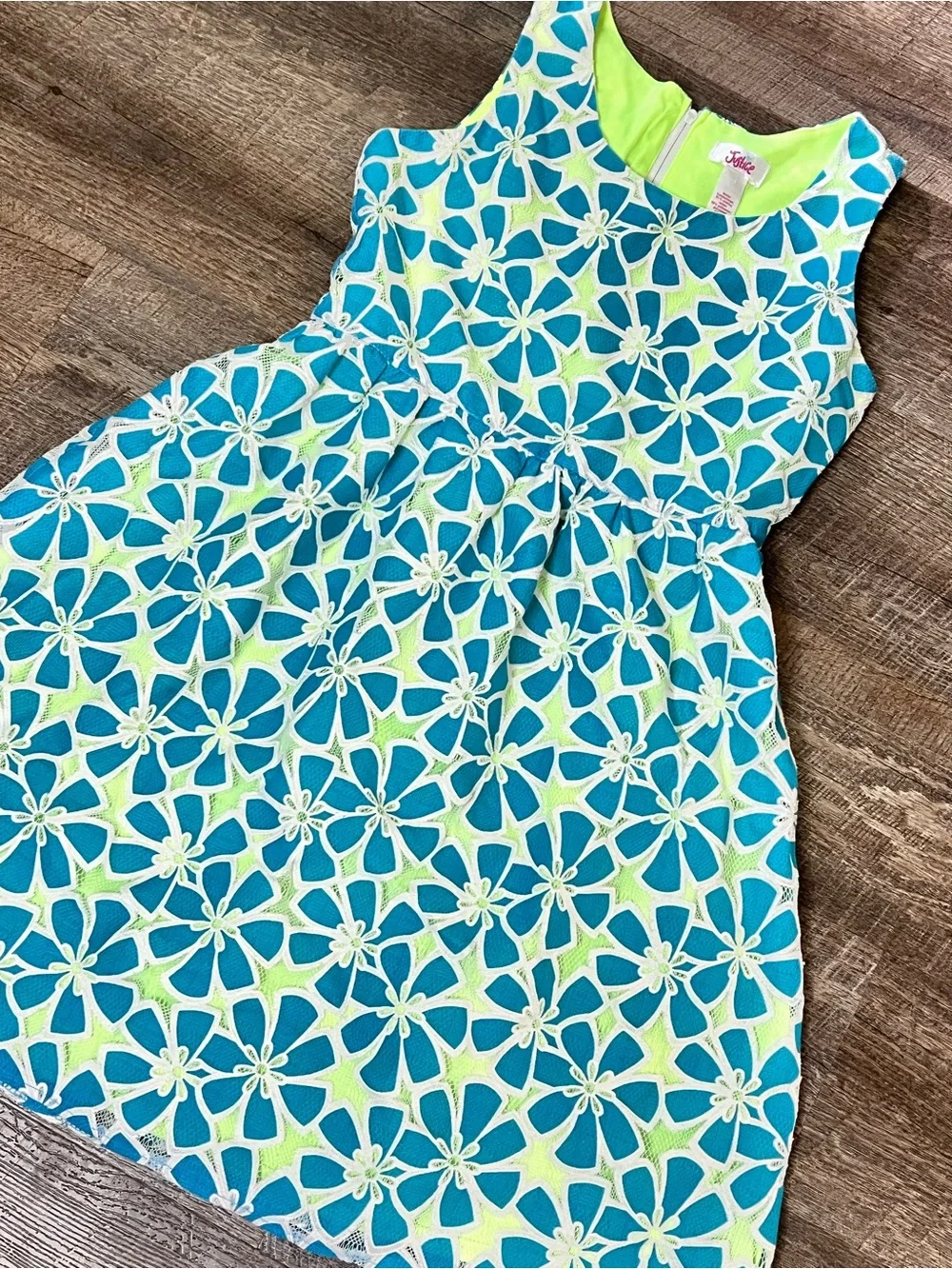 Justice Floral Lace Fit & Flare Dress Blue Lime Girls 12 Easter Party